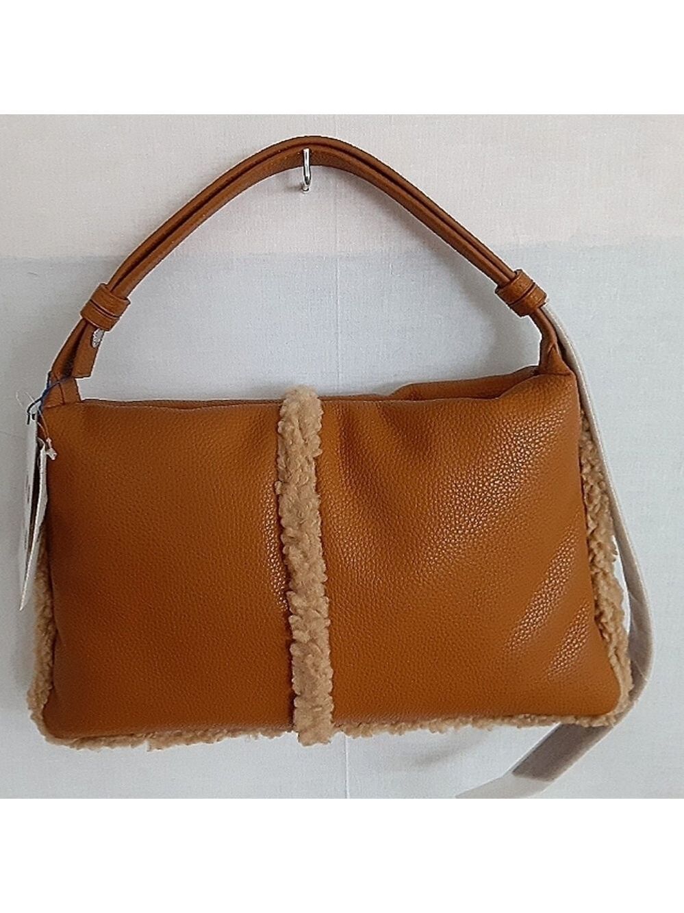 Simon Miller Puffin Faux Shearling Shoulder Bag Caramel New